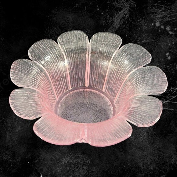 Viking Dalzell Pink Mid Century Glass Flower Petal Lotus Dessert Bowl Vintage - Picture 11 of 14